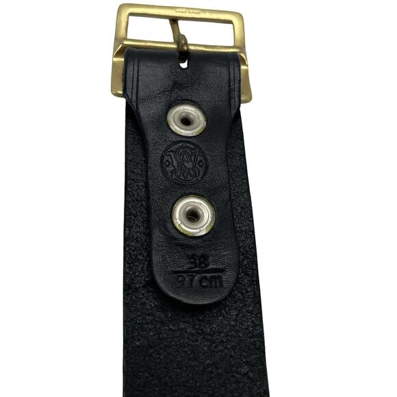 VTG Smith & Wesson Black Leather Belt JAY Solid Brass Buckle USA Made Rugged 38" - Picture 4 of 14